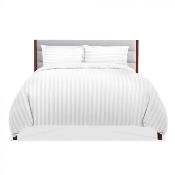 Lenjerie de pat Best Cotton Hotel, 2 persoane, 100% bumbac, Damasc cu latime dungi 2.5 cm, alb - imagine 7