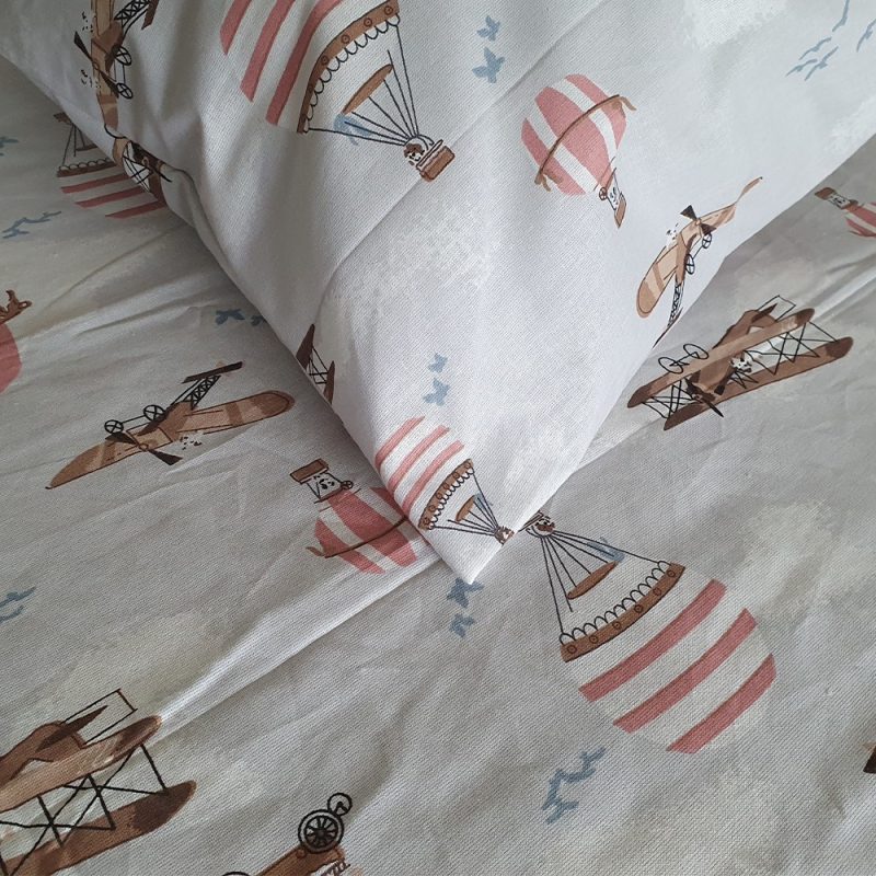 engros-Cearsaf pentru patut bebelus si fata de perna 120x150cm bumbac imprimat baloane rosii 1