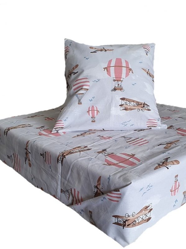 engros-Cearsaf pentru patut bebelus si fata de perna 120x150cm bumbac imprimat baloane rosii 2