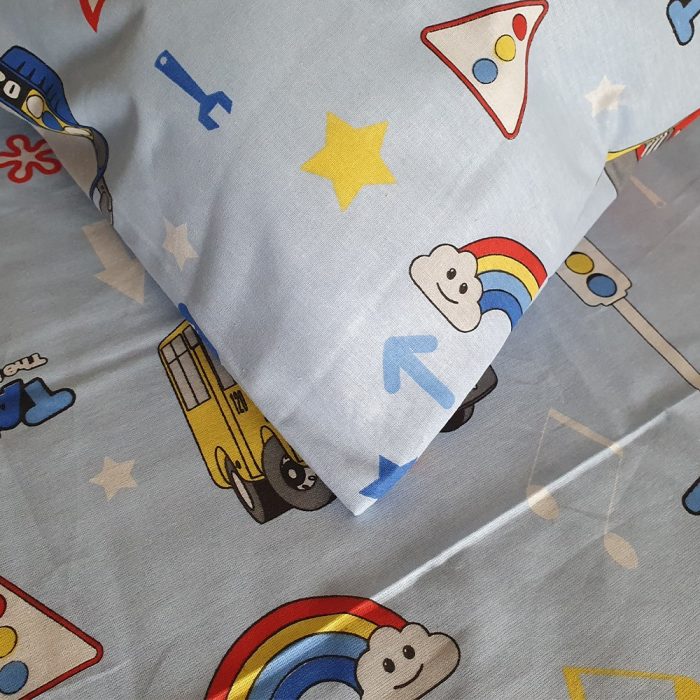 Cearceaf Best Cotton pentru patut bebelus si fata de perna - 110x150cm, bumbac 100%, decor masinute bleu - imagine 2