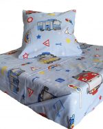 Cearceaf Best Cotton pentru patut bebelus si fata de perna - 110x150cm, bumbac 100%, decor masinute bleu