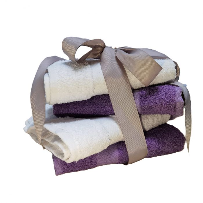 Pachet 4 prosoape Best Cotton - Pastel uni, 100% Bumbac, 50x90 cm, alb si mov - imagine 2