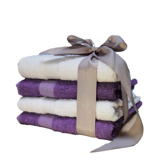 Pachet 4 prosoape Best Cotton - Pastel uni, 100% Bumbac, 50x90 cm, alb si mov - imagine 3