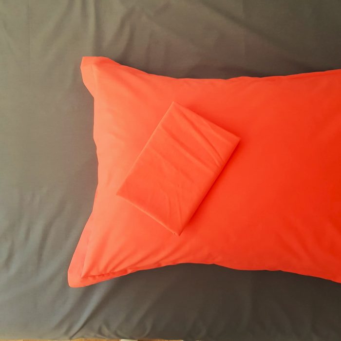 Pachet Best Cotton Deco UNI - Ranforce color, cearceaf de pat + 2 fete de perna, 100% bumbac, gri si corai - imagine 3