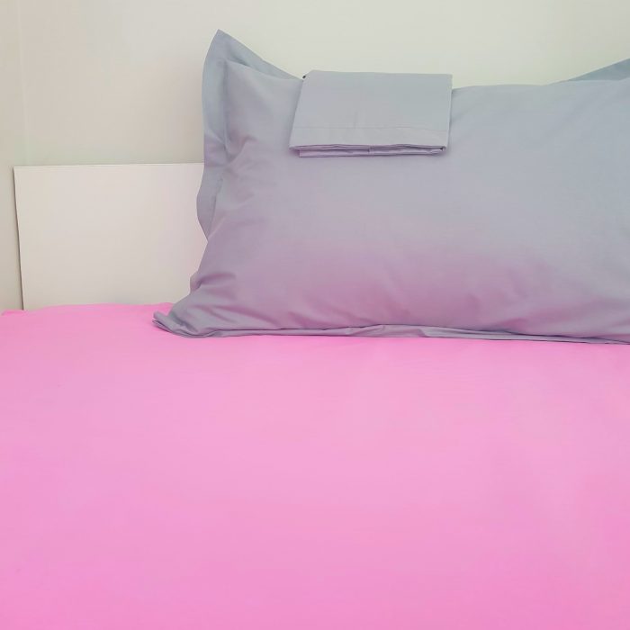 Pachet Best Cotton Deco UNI - Ranforce color, cearceaf de pat + 2 fete de perna, 100% bumbac, roz si gri - imagine 4