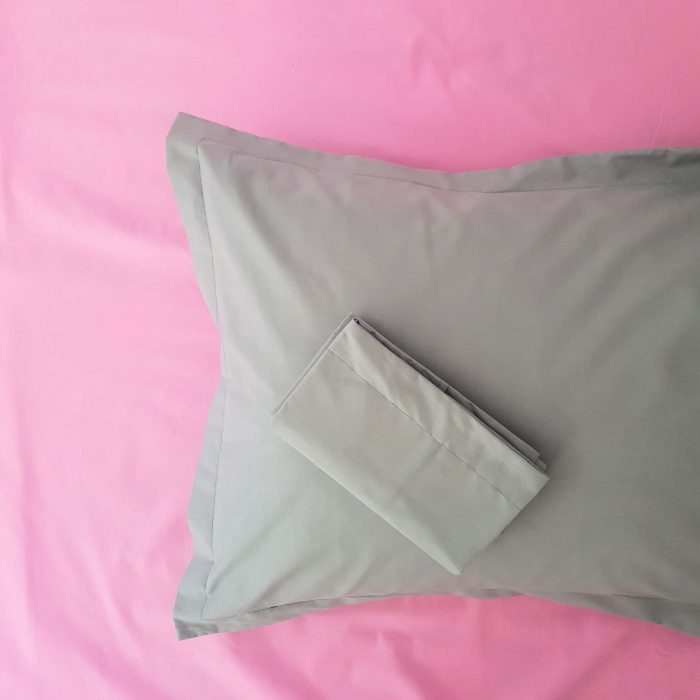 Pachet Best Cotton Deco UNI - Ranforce color, cearceaf de pat + 2 fete de perna, 100% bumbac, roz si gri - imagine 2