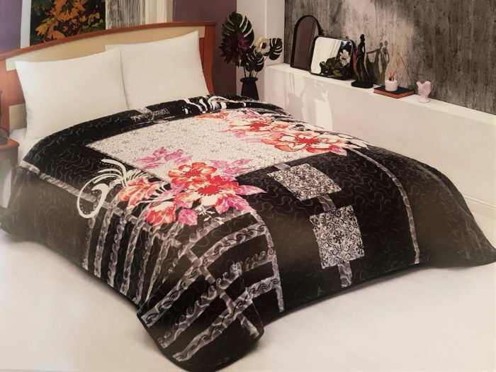 Patura Solana Soft - Black and White, pentru pat dublu, dimensiunea 220x240 cm - imagine 3