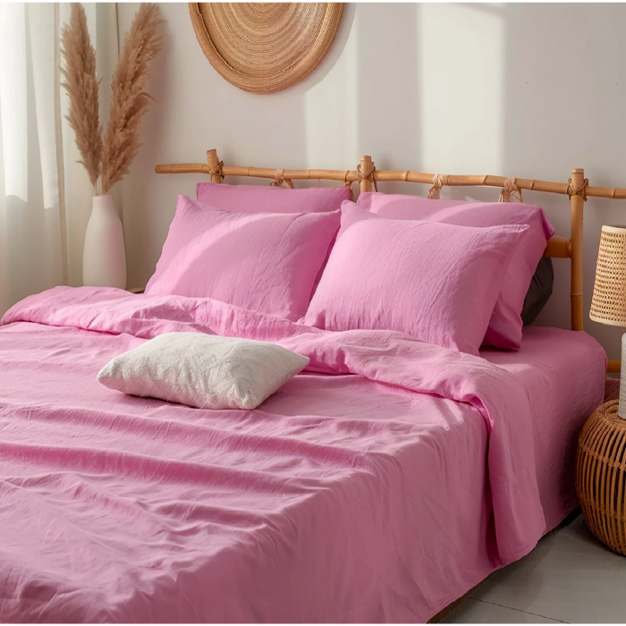 Pachet Best Cotton Deco UNI - Ranforce color, cearceaf de pat + 2 fete de perna, 100% bumbac, roz - imagine 2