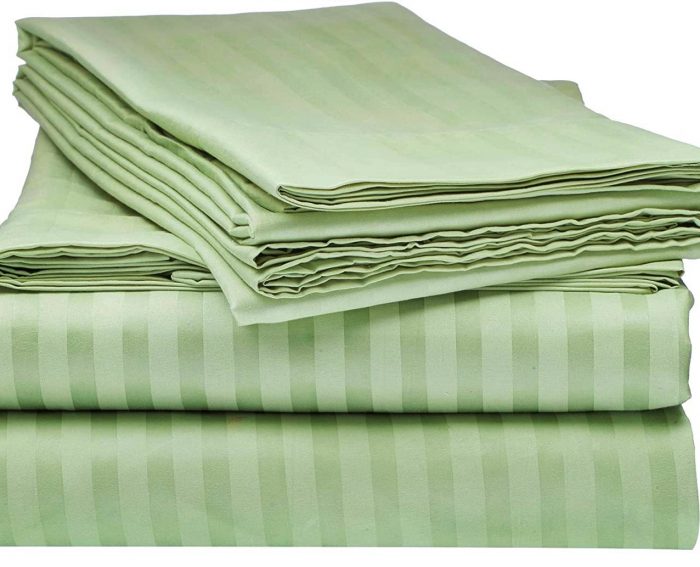 Cearceaf de pat Best Cotton Deco, 100% bumbac, Damasc Saten, dimensiune dungi 1 cm, Verde Fistic - imagine 2
