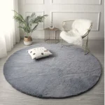 Covor decor - fir lung, rotund, antiderapant, 100% fibre sintetice, gri