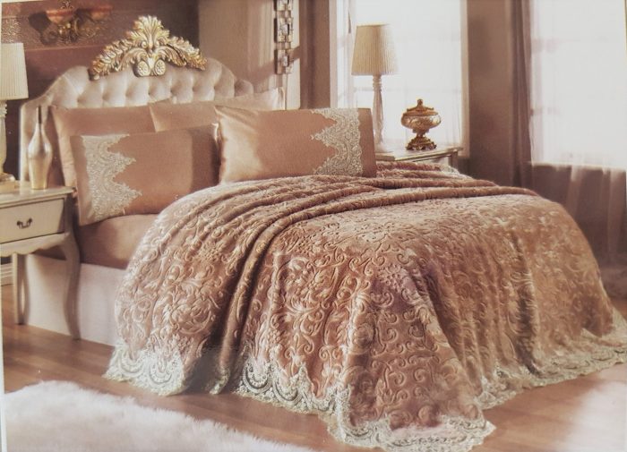 Set Cuvertură de pat extralarge Royal Home cu dantelă, 6 piese - Cappuccino - imagine 3