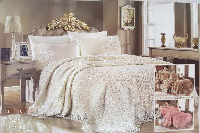 Set Cuvertură de pat extralarge Royal Home cu dantelă, 6 piese - Ivoire - imagine 2