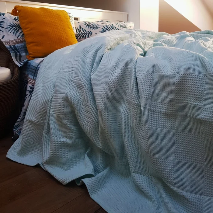 Cuvertura Best Cotton - Gofre, 220x240 cm,100% bumbac, bleu ciel - imagine 3