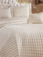 Cuvertura cu fete de perna, matlasate prin brodare Royal Home Flamingo - 250x260 cm, ivoire - imagine 2