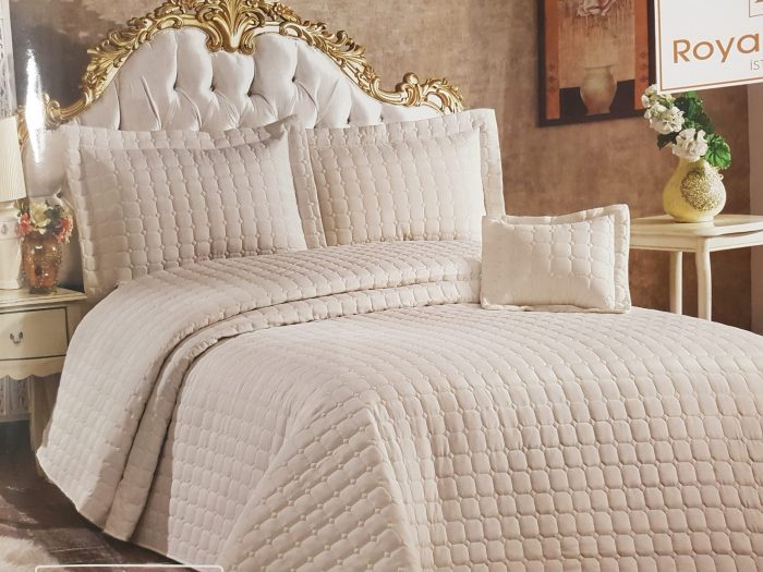 Cuvertura cu fete de perna, matlasate prin brodare Royal Home Flamingo - 250x260 cm, ivoire - imagine 3