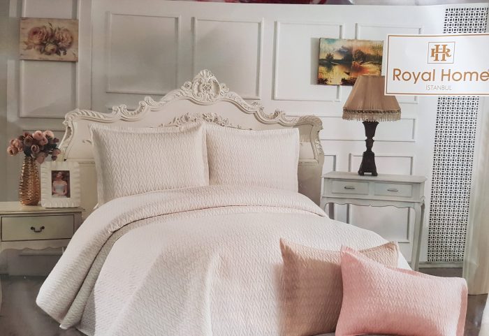 Cuvertura cu fete de perna, matlasate prin brodare Royal Home Bukle - 250x260 cm, pudra - imagine 2