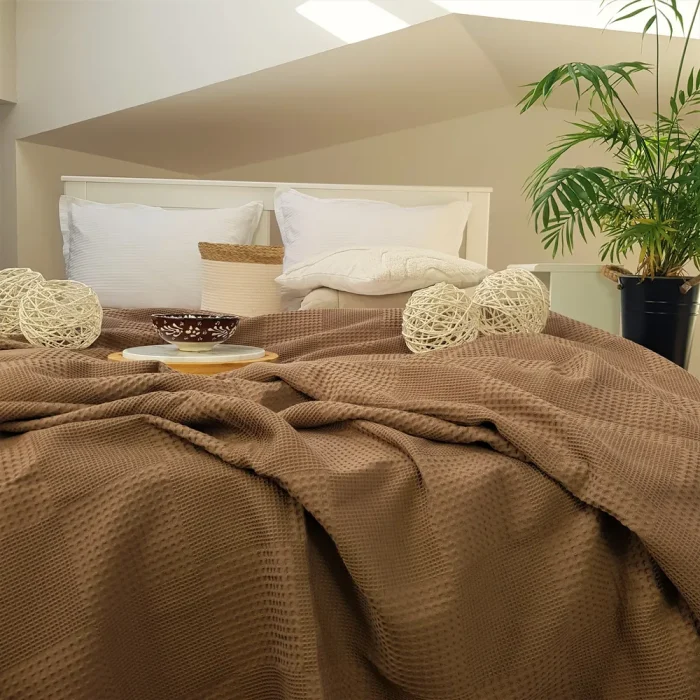 Cuvertura Best Cotton - Gofre, 220x240 cm,100% bumbac, maro - imagine 5