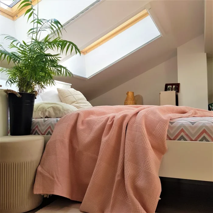 Cuvertura Best Cotton - Gofre, 220x240 cm,100% bumbac, piersica - imagine 2