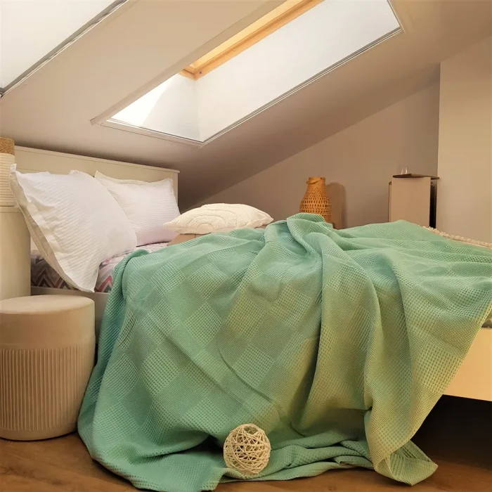 Cuvertura Best Cotton - Gofre, 220x240 cm,100% bumbac, verde menta - imagine 2