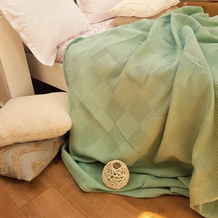 Cuvertura Best Cotton - Gofre, 220x240 cm,100% bumbac, verde menta - imagine 5