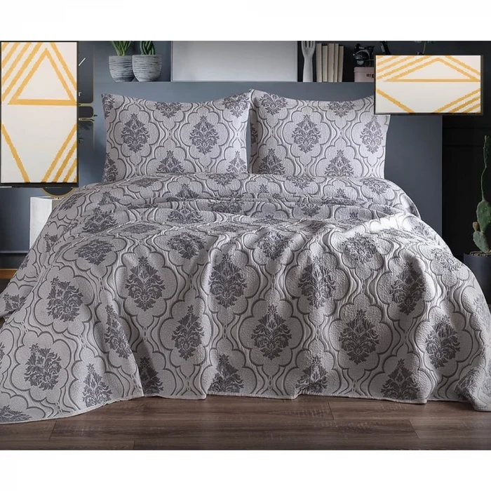 Cuvertura de pat cu 2 fete de perna, matlasate Royal Home Secil - 250x260 cm, pudra - imagine 2