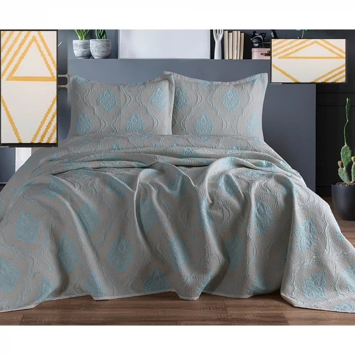 Cuvertura de pat cu 2 fete de perna, matlasate Royal Home Secil - 250x260 cm, pudra - imagine 4