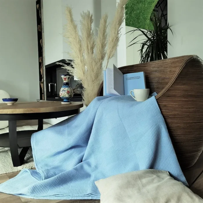 Cuvertura Best Cotton - Gofre, 220x240 cm,100% bumbac, bleu - imagine 3