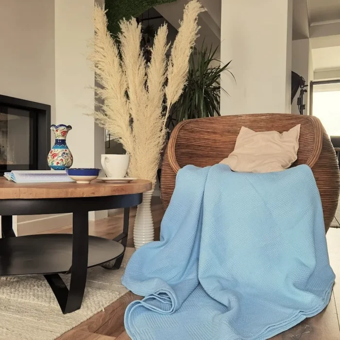 Cuvertura Best Cotton - Gofre, 220x240 cm,100% bumbac, bleu - imagine 2