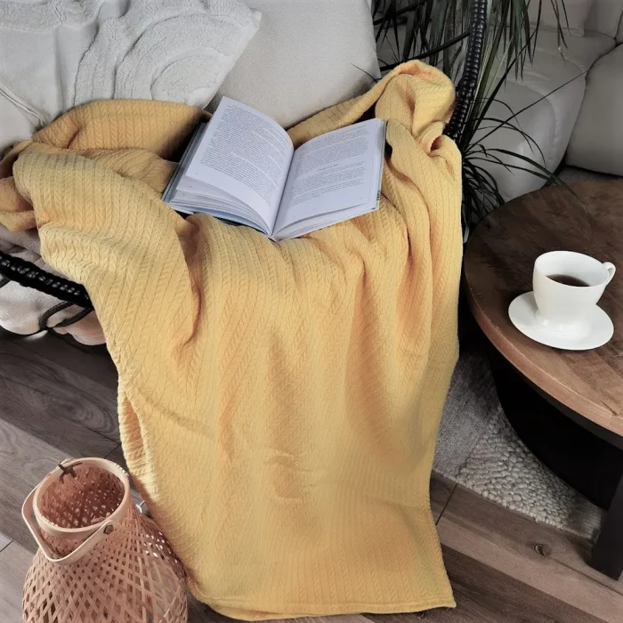 Cuvertura Best Cotton - Pique, 220x240 cm,100% bumbac, galben pai - imagine 3