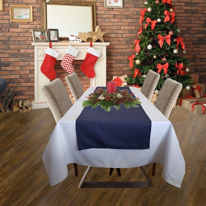 Fata de masa alba cu napron albastru uni Best Cotton Winter 06 - creton, 180x220 cm + 45x180 cm, 100% bumbac - imagine 2