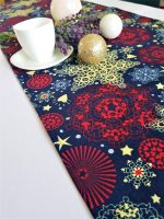 Fata de masa alba cu napron albastru Best Cotton Winter 05 - creton, 180x220 cm + 45x180 cm, 100% bumbac - imagine 6
