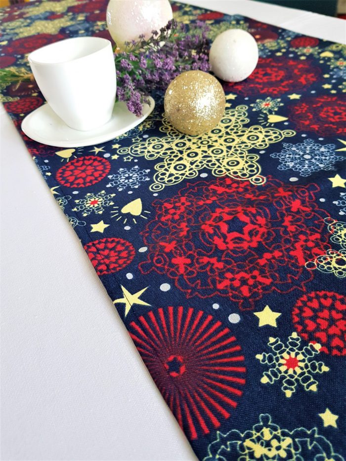 Fata de masa alba cu napron albastru Best Cotton Winter 05 - creton, 180x220 cm + 45x180 cm, 100% bumbac - imagine 6