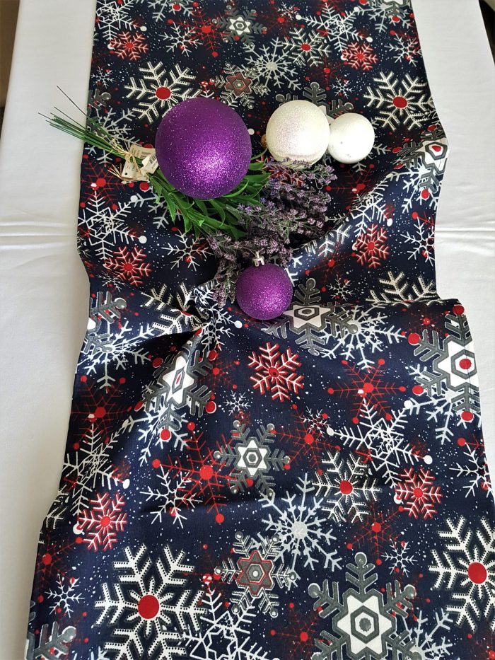 Fata de masa alba cu napron albastru Best Cotton Winter 09 - creton, 180x220 cm + 45x180 cm, 100% bumbac - imagine 2