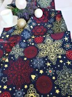 Fata de masa alba cu napron albastru Best Cotton Winter 05 - creton, 180x220 cm + 45x180 cm, 100% bumbac - imagine 4