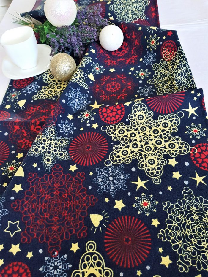 Fata de masa alba cu napron albastru Best Cotton Winter 05 - creton, 180x220 cm + 45x180 cm, 100% bumbac - imagine 4