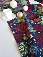 Fata de masa alba cu napron albastru Best Cotton Winter 05 - creton, 180x220 cm + 45x180 cm, 100% bumbac