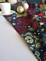 Fata de masa alba cu napron albastru Best Cotton Winter 05 - creton, 180x220 cm + 45x180 cm, 100% bumbac - imagine 3