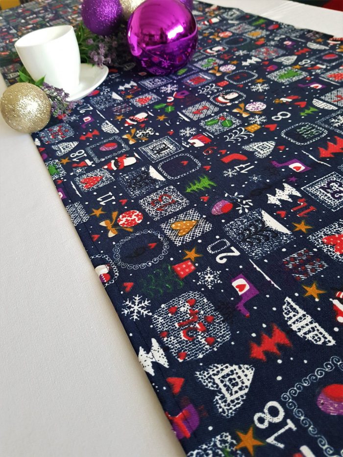 Fata de masa alba cu napron albastru Best Cotton Winter 08 - creton, 180x220 cm + 45x180 cm, 100% bumbac - imagine 4