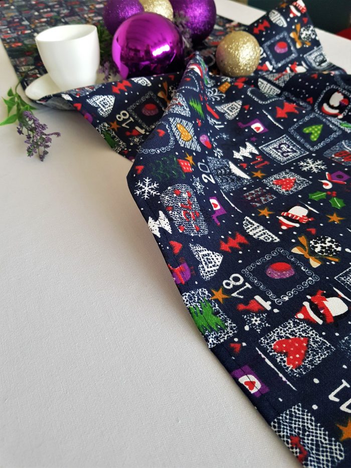 Fata de masa alba cu napron albastru Best Cotton Winter 08 - creton, 180x220 cm + 45x180 cm, 100% bumbac - imagine 3