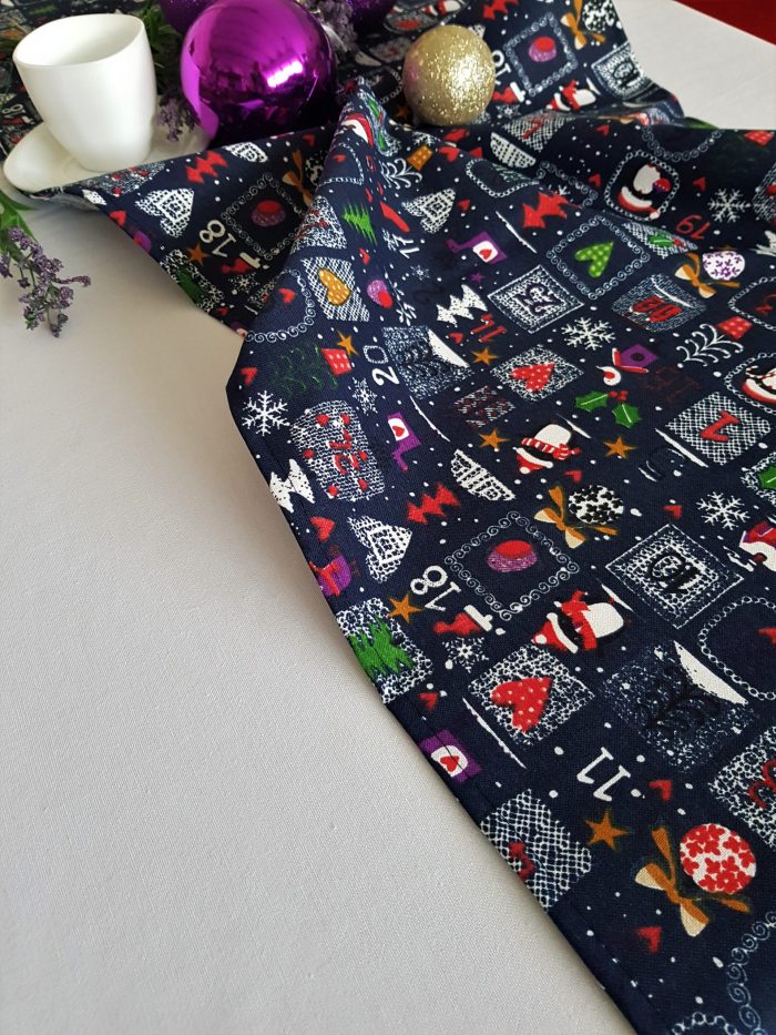 Fata de masa alba cu napron albastru Best Cotton Winter 08 - creton, 180x220 cm + 45x180 cm, 100% bumbac - imagine 2