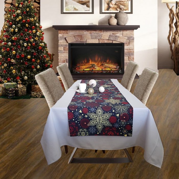 Napron Best Cotton Winter 06 - 45x180 cm, 100% bumbac , albastru cu motive de Craciun - imagine 4