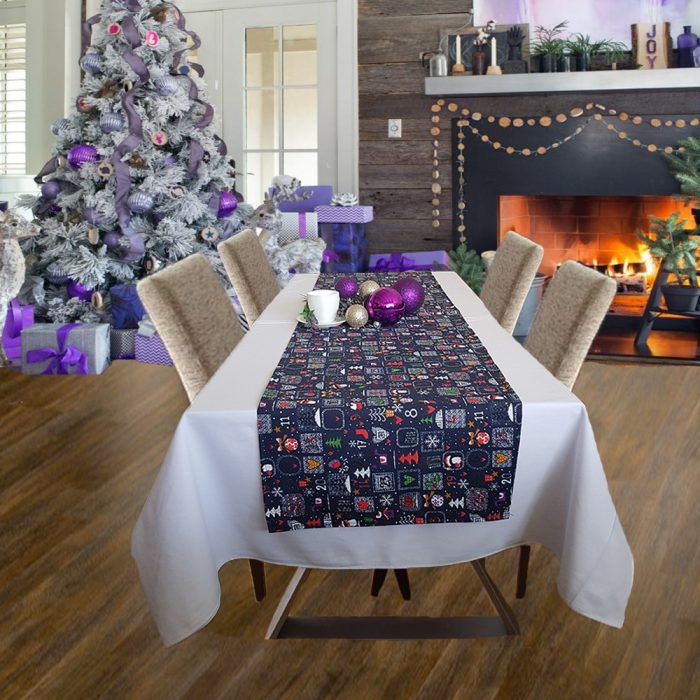 Napron Best Cotton Winter 05 - 45x180 cm, 100% bumbac , albastru cu motive de Craciun - imagine 3