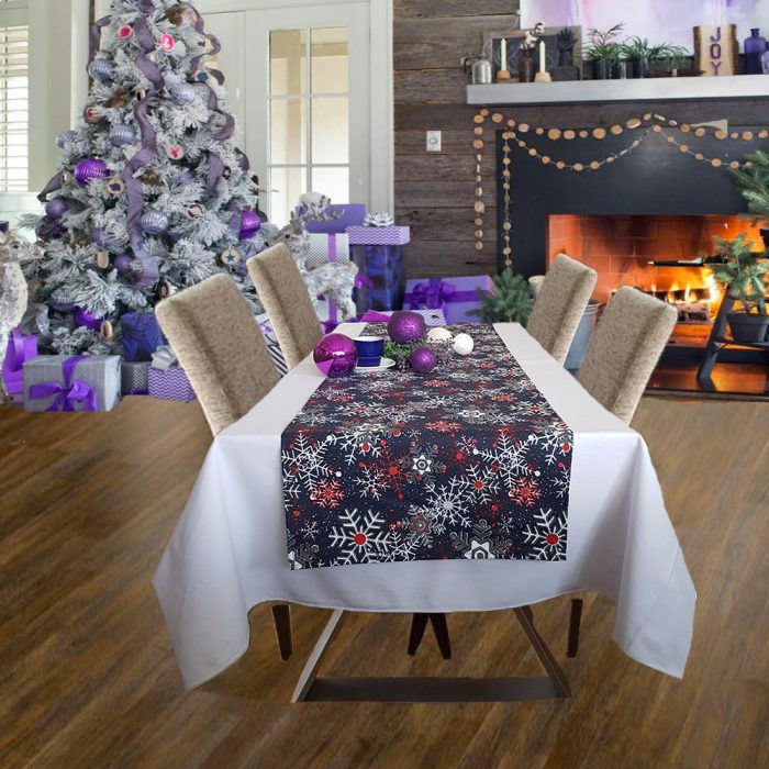 Napron Best Cotton Winter 04 - 45x180 cm, 100% bumbac , albastru cu motive de Craciun - imagine 5