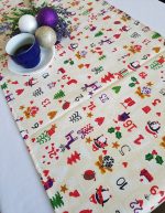 Fata de masa alba cu napron crem Best Cotton Winter 04 - creton, 180x220 cm + 45x180 cm, 100% bumbac - imagine 4