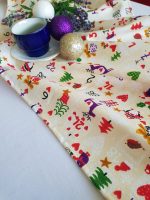 Fata de masa alba cu napron crem Best Cotton Winter 04 - creton, 180x220 cm + 45x180 cm, 100% bumbac