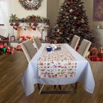 Fata de masa alba cu napron crem Best Cotton Winter 04 - creton, 180x220 cm + 45x180 cm, 100% bumbac - imagine 2