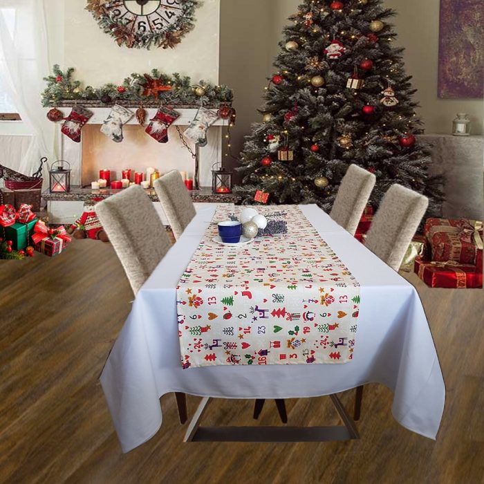 Fata de masa alba cu napron crem Best Cotton Winter 04 - creton, 180x220 cm + 45x180 cm, 100% bumbac - imagine 2