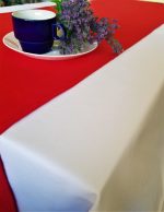 Fata de masa alba cu napron rosu uni Best Cotton Winter 07 - creton, 180x220 cm + 45x180 cm, 100% bumbac