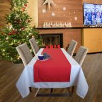 Fata de masa alba cu napron rosu uni Best Cotton Winter 07 - creton, 180x220 cm + 45x180 cm, 100% bumbac - imagine 2