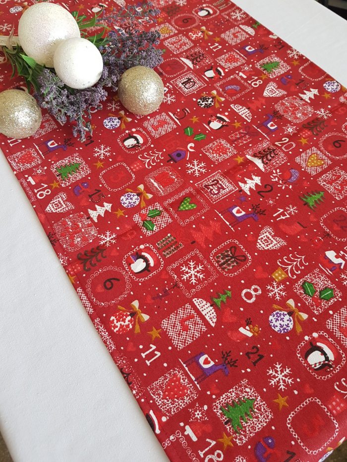 Fata de masa alba cu napron rosu Best Cotton Winter 02 - creton, 180x220 cm + 45x180 cm,100% bumbac - imagine 4